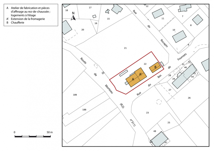 Plan-masse et de situation, section AD. © Mathias Papigny / Région Bourgogne-Franche-Comté, Inventaire du patrimoine - 2014
