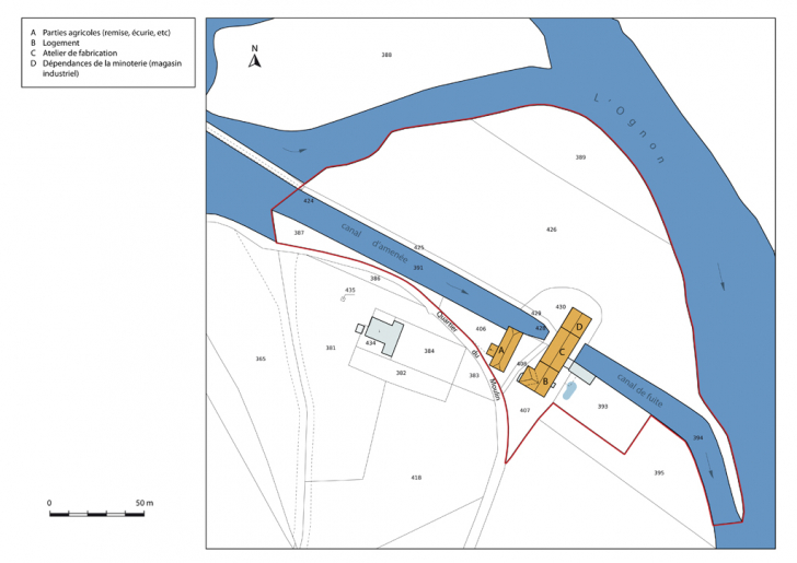 Plan-masse et de situation, extrait du plan cadastral, 2014, section B. © Mathias Papigny / Région Bourgogne-Franche-Comté, Inventaire du patrimoine - 2014