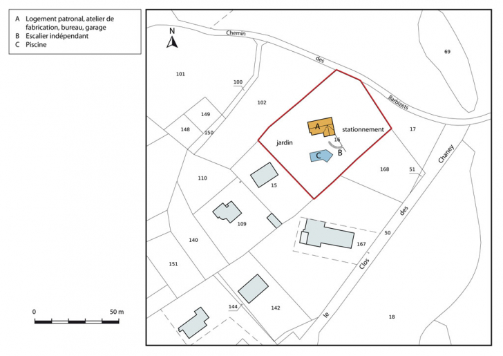Plan-masse et de situation. Extrait du plan cadastral, 2014, section AR. © Mathias Papigny / Région Bourgogne-Franche-Comté, Inventaire du patrimoine - 2014 Plan-masse et de situation. Extrait du plan cadastral, 2014, section AR. © Mathias Papigny / Région Bourgogne-Franche-Comté, Inventaire du patrimoine - 2014