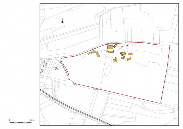 Plan-masse et de situation. Extrait du plan cadastral numérisé, section ZP, échelle 1:4000. © Mathias Papigny / Région Bourgogne-Franche-Comté, Inventaire du patrimoine - 2014