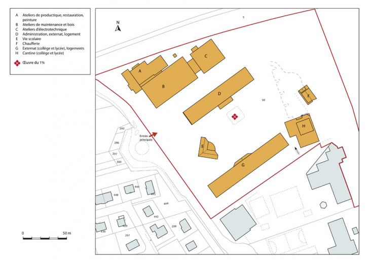 Plan-masse et de situation. Extrait du plan cadastral numérisé, section BC, échelle 1:1000. © Mathias Papigny / Région Bourgogne-Franche-Comté, Inventaire du patrimoine - 2014