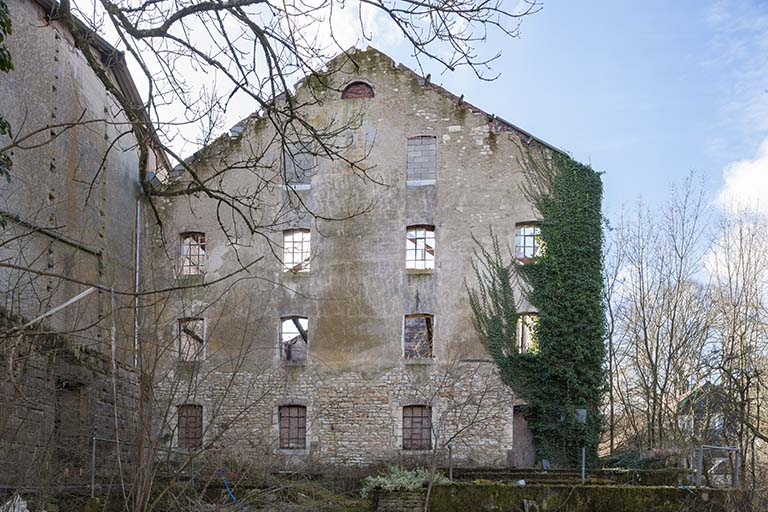 Pignon nord de l'atelier de minoterie. © Jérôme Mongreville / Région Bourgogne-Franche-Comté, Inventaire du patrimoine - 2015