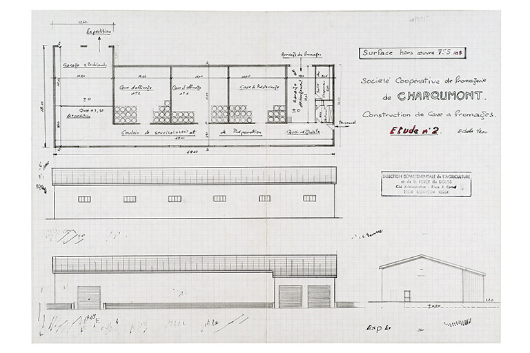 Société coopérative de fromagerie de Charquemont. Construction de cave à fromages. Etude n° 2, mai 1988. © Laurent Poupard / Région Bourgogne-Franche-Comté, Inventaire du patrimoine - 2015