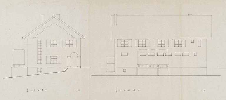 Société coopérative de fromagerie [de] Trévillers. Extension du bâtiment fromagerie. 2235-1. État actuel [détail : façades sud-ouest et nord-ouest], mars 1986. © Sonia Dourlot / Région Bourgogne-Franche-Comté, Inventaire du patrimoine - 2015