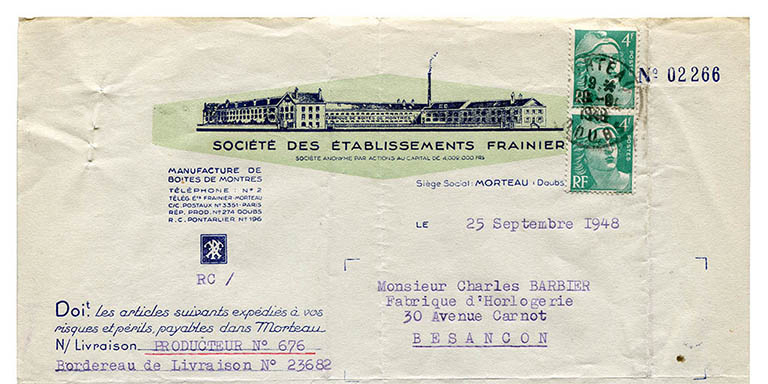 Papier à en-tête de la société des Ets Frainier [détail], 25 septembre 1948. © Laurent Poupard / Région Bourgogne-Franche-Comté, Inventaire du patrimoine - 2015