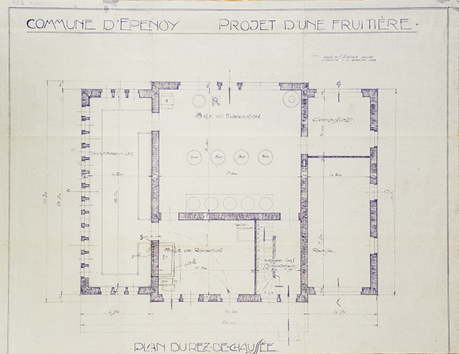 Commune d’Epenoy. Projet d’une fruitière. Plan du rez-de-chaussée, 1929. © Jérôme Mongreville / Région Bourgogne-Franche-Comté, Inventaire du patrimoine - 2015