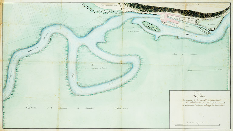 Plan des usines de Geneuille appartenant à M. Chalandre [...], 1850. © Jérôme Mongreville / Région Bourgogne-Franche-Comté, Inventaire du patrimoine - 2015