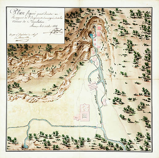 Plan figuré pour joindre au rapport de l’ingénieur […] sur les usines de Consolation, 1818.   © Jérôme Mongreville / Région Bourgogne-Franche-Comté, Inventaire du patrimoine - 2015
