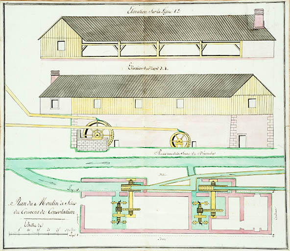 Plan du moulin à scies du couvent de Consolation, s.d. [vers 1820]. © Jérôme Mongreville / Région Bourgogne-Franche-Comté, Inventaire du patrimoine - 2015