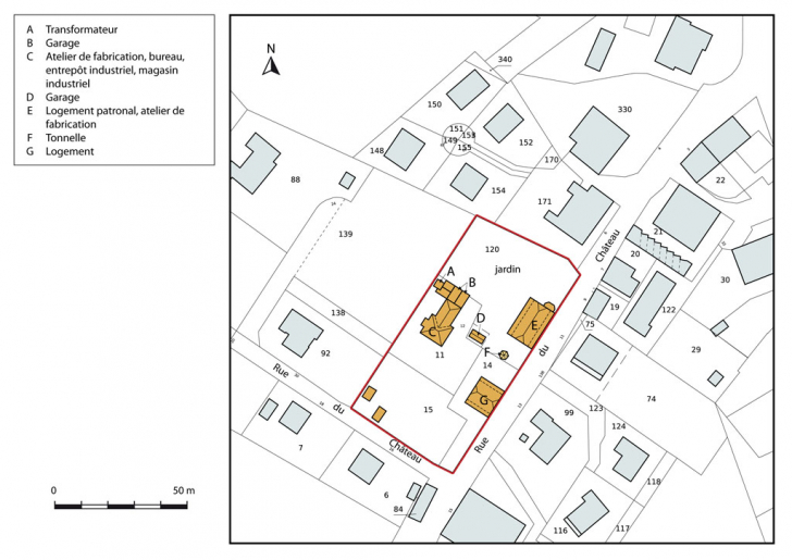 Plan-masse et de situation. Extrait du plan cadastral, 2015, section AH. © Mathias Papigny / Région Bourgogne-Franche-Comté, Inventaire du patrimoine - 2015 Plan-masse et de situation. Extrait du plan cadastral, 2015, section AH. © Mathias Papigny / Région Bourgogne-Franche-Comté, Inventaire du patrimoine - 2015