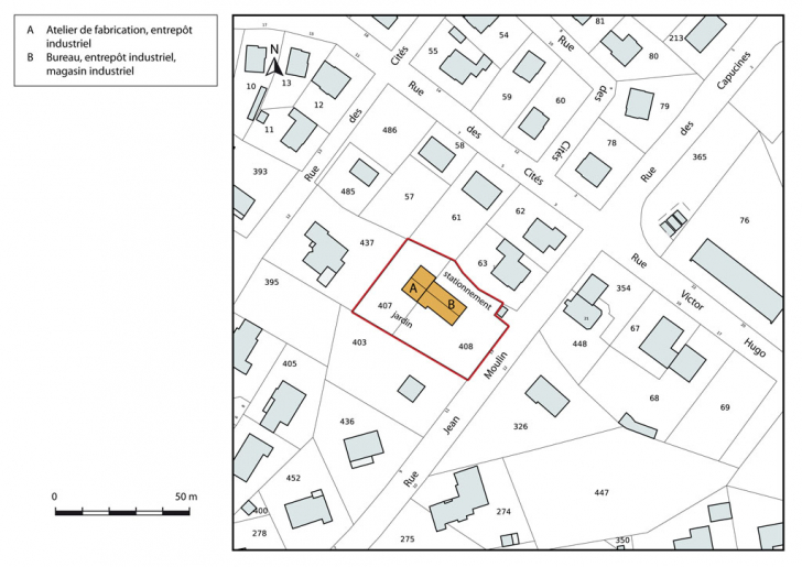 Plan-masse et de situation. Extrait du plan cadastral, 2015, section AB. © Mathias Papigny / Région Bourgogne-Franche-Comté, Inventaire du patrimoine - 2015