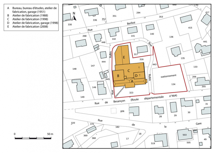 Plan-masse et de situation. Extrait du plan cadastral, 2015, section AB. © Mathias Papigny / Région Bourgogne-Franche-Comté, Inventaire du patrimoine - 2015