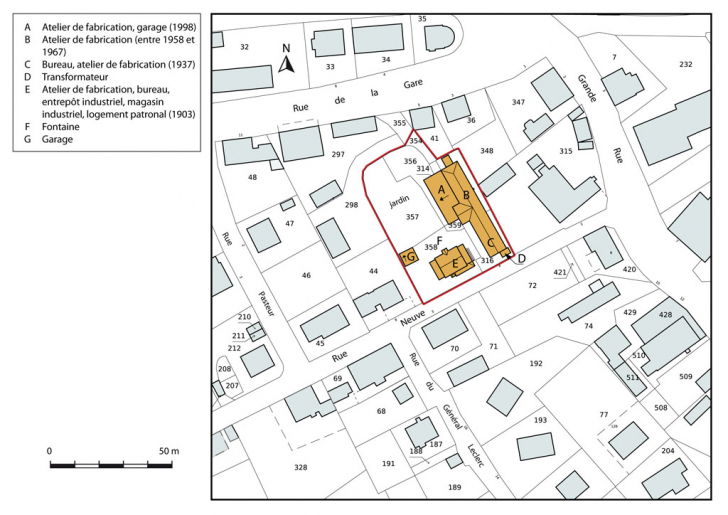 Plan-masse et de situation. Extrait du plan cadastral, 2015, section AI. © Mathias Papigny / Région Bourgogne-Franche-Comté, Inventaire du patrimoine - 2015 Plan-masse et de situation. Extrait du plan cadastral, 2015, section AI. © Mathias Papigny / Région Bourgogne-Franche-Comté, Inventaire du patrimoine - 2015