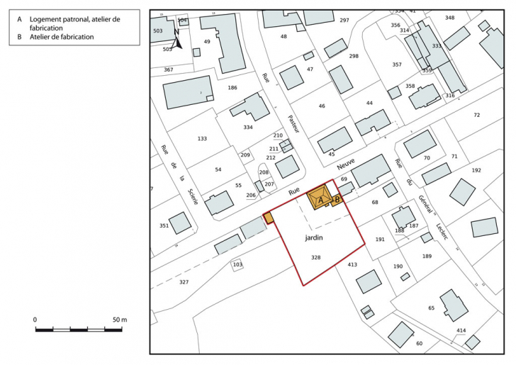 Plan-masse et de situation. Extrait du plan cadastral, 2015, section AI. © Mathias Papigny / Région Bourgogne-Franche-Comté, Inventaire du patrimoine - 2015