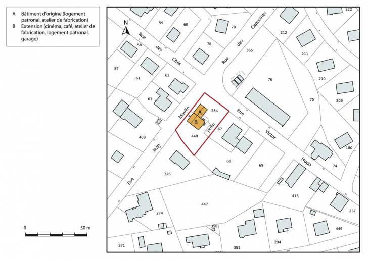 Plan-masse et de situation. Extrait du plan cadastral, 2015, section AB. © Mathias Papigny / Région Bourgogne-Franche-Comté, Inventaire du patrimoine - 2015 Plan-masse et de situation. Extrait du plan cadastral, 2015, section AB. © Mathias Papigny / Région Bourgogne-Franche-Comté, Inventaire du patrimoine - 2015