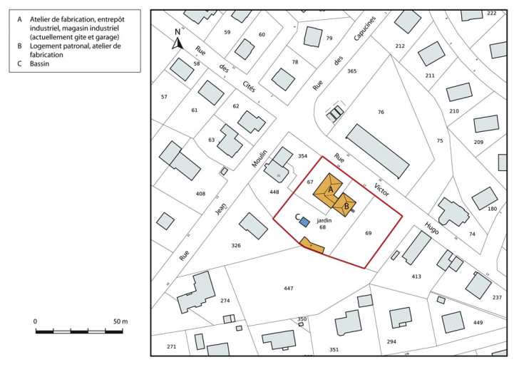 Plan-masse et de situation. Extrait du plan cadastral, 2015, section AB. © Mathias Papigny / Région Bourgogne-Franche-Comté, Inventaire du patrimoine - 2015