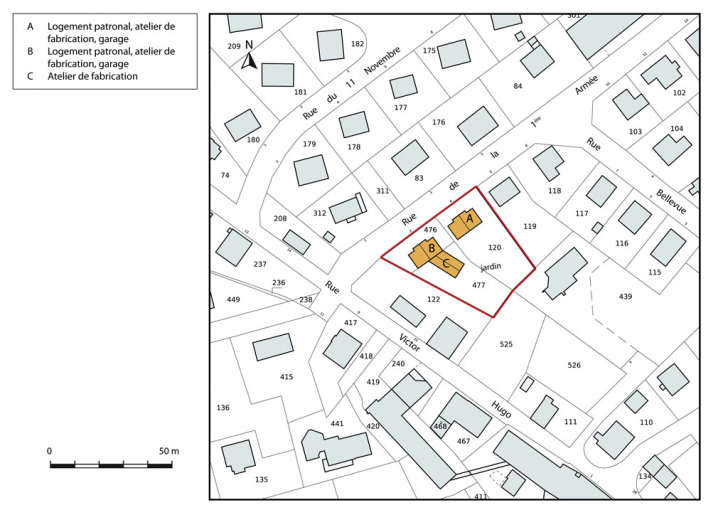 Plan-masse et de situation. Extrait du plan cadastral, 2015, section AB. © Mathias Papigny / Région Bourgogne-Franche-Comté, Inventaire du patrimoine - 2015