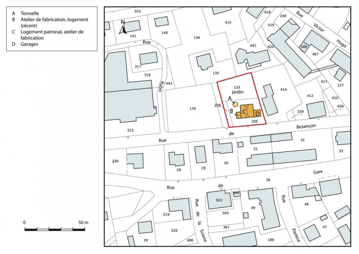 Plan-masse et de situation. Extrait du plan cadastral, 2015, section AB. © Mathias Papigny / Région Bourgogne-Franche-Comté, Inventaire du patrimoine - 2015 Plan-masse et de situation. Extrait du plan cadastral, 2015, section AB. © Mathias Papigny / Région Bourgogne-Franche-Comté, Inventaire du patrimoine - 2015