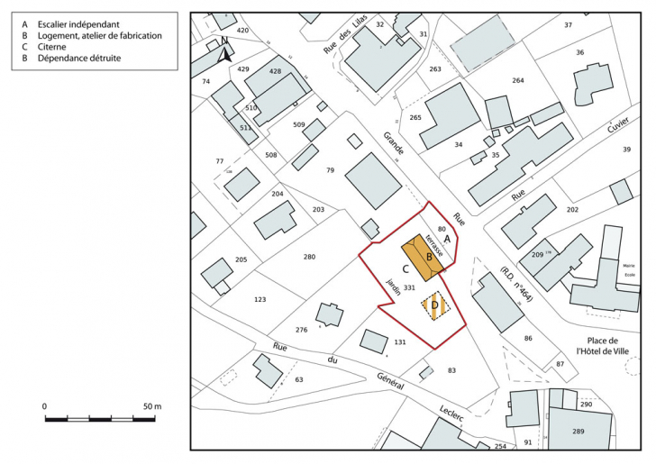 Plan-masse et de situation. Extrait du plan cadastral, 2015, section AI. © Mathias Papigny / Région Bourgogne-Franche-Comté, Inventaire du patrimoine - 2015
