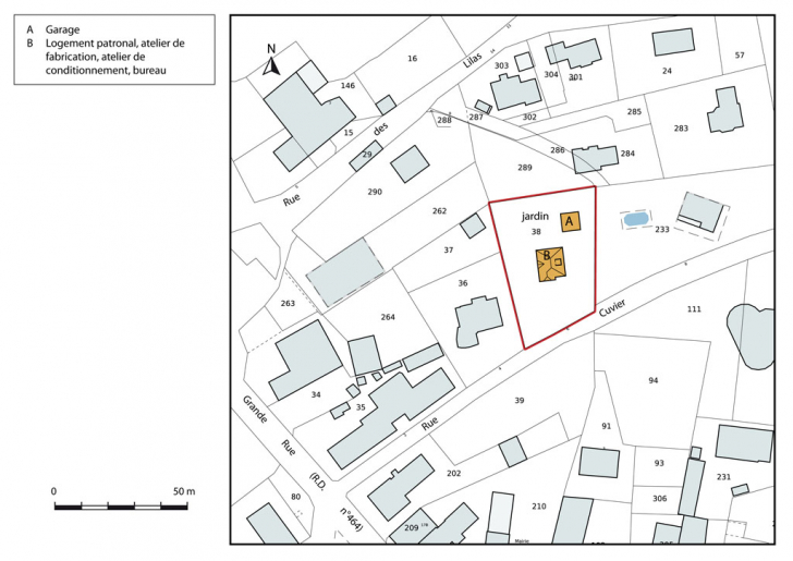 Plan-masse et de situation. Extrait du plan cadastral, 2015, section AC. © Mathias Papigny / Région Bourgogne-Franche-Comté, Inventaire du patrimoine - 2015