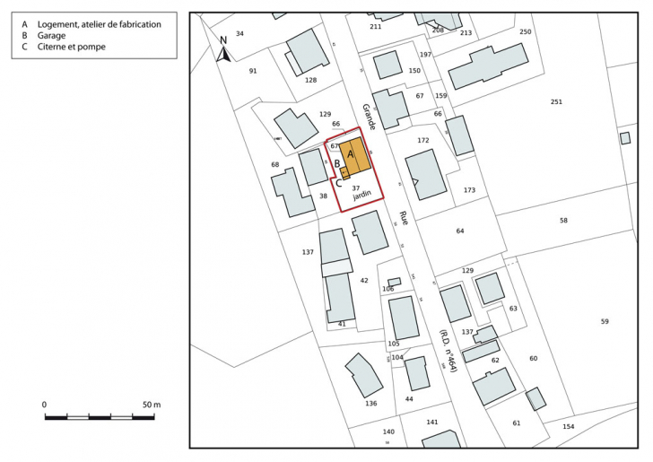 Plan-masse et de situation. Extrait du plan cadastral, 2015, section AH. © Mathias Papigny / Région Bourgogne-Franche-Comté, Inventaire du patrimoine - 2015