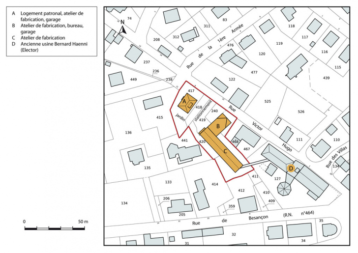 Plan-masse et de situation. Extrait du plan cadastral, 2015, section AB. © Mathias Papigny / Région Bourgogne-Franche-Comté, Inventaire du patrimoine - 2015
