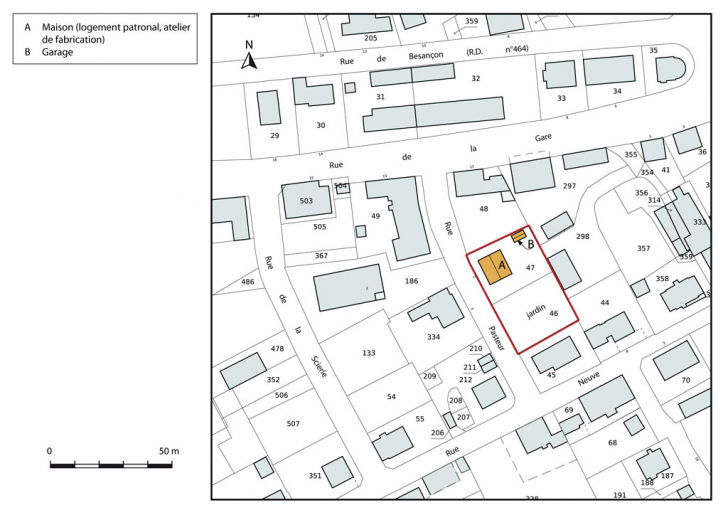 Plan-masse et de situation. Extrait du plan cadastral, 2015, section AI. © Mathias Papigny / Région Bourgogne-Franche-Comté, Inventaire du patrimoine - 2015