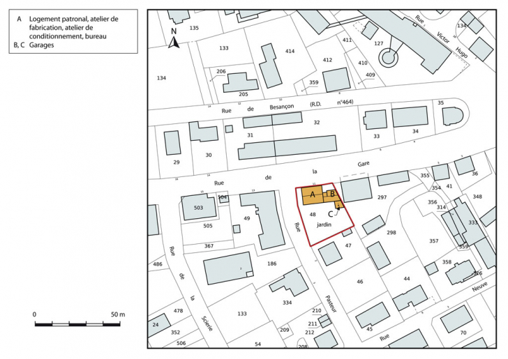 Plan-masse et de situation. Extrait du plan cadastral, 2015, section AI. © Mathias Papigny / Région Bourgogne-Franche-Comté, Inventaire du patrimoine - 2015 Plan-masse et de situation. Extrait du plan cadastral, 2015, section AI. © Mathias Papigny / Région Bourgogne-Franche-Comté, Inventaire du patrimoine - 2015
