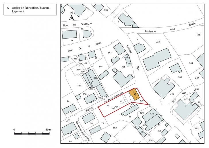 Plan-masse et de situation. Extrait du plan cadastral, 2015, section AI. © Mathias Papigny / Région Bourgogne-Franche-Comté, Inventaire du patrimoine - 2015 Plan-masse et de situation. Extrait du plan cadastral, 2015, section AI. © Mathias Papigny / Région Bourgogne-Franche-Comté, Inventaire du patrimoine - 2015