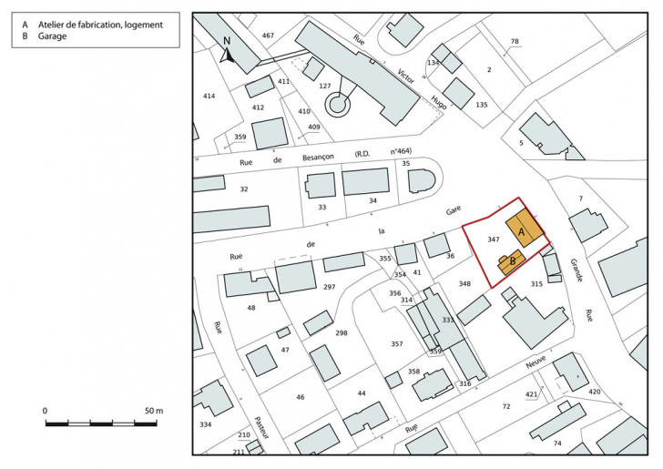 Plan-masse et de situation. Extrait du plan cadastral, 2015, section AI. © Mathias Papigny / Région Bourgogne-Franche-Comté, Inventaire du patrimoine - 2015