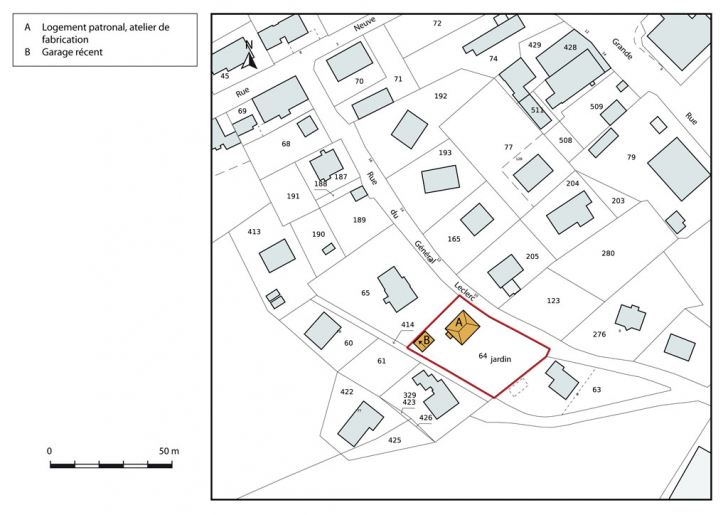 Plan-masse et de situation. Extrait du plan cadastral, 2015, section AI. © Mathias Papigny / Région Bourgogne-Franche-Comté, Inventaire du patrimoine - 2015