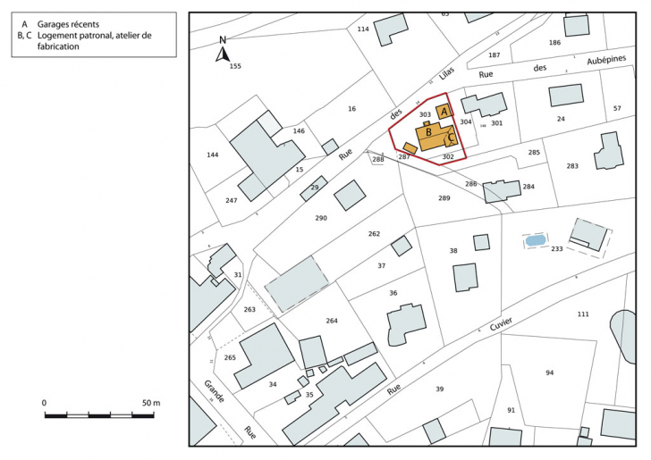 Plan-masse et de situation. Extrait du plan cadastral, 2015, section AC. © Mathias Papigny / Région Bourgogne-Franche-Comté, Inventaire du patrimoine - 2015