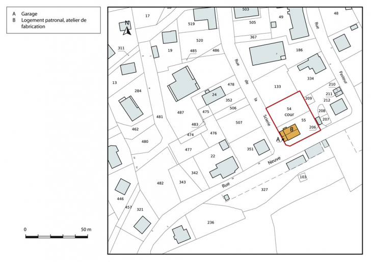 Plan-masse et de situation. Extrait du plan cadastral, 2015, section AI. © Mathias Papigny / Région Bourgogne-Franche-Comté, Inventaire du patrimoine - 2015