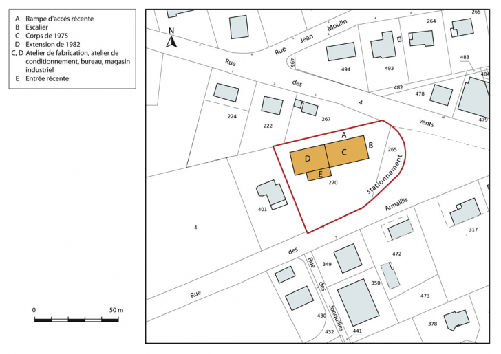 Plan-masse et de situation. Extrait du plan cadastral, 2015, section AI. © Mathias Papigny / Région Bourgogne-Franche-Comté, Inventaire du patrimoine - 2015