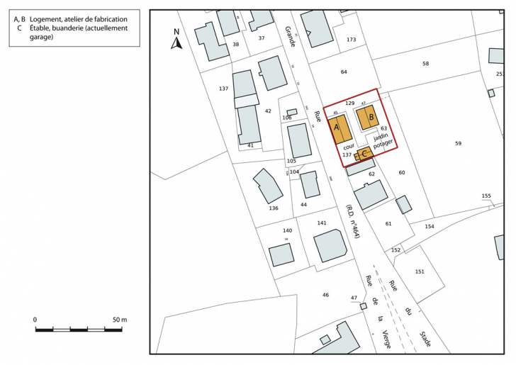 Plan-masse et de situation. Extrait du plan cadastral, 2015, section AE. © Mathias Papigny / Région Bourgogne-Franche-Comté, Inventaire du patrimoine - 2015 Plan-masse et de situation. Extrait du plan cadastral, 2015, section AE. © Mathias Papigny / Région Bourgogne-Franche-Comté, Inventaire du patrimoine - 2015