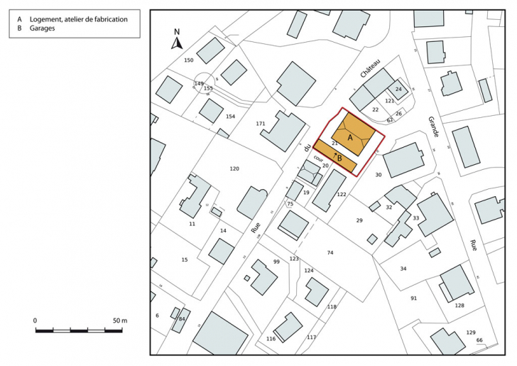 Plan-masse et de situation. Extrait du plan cadastral, 2015, section AH. © Mathias Papigny / Région Bourgogne-Franche-Comté, Inventaire du patrimoine - 2015