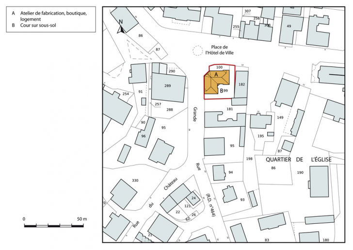 Plan-masse et de situation. Extrait du plan cadastral, 2015, section AE. © Mathias Papigny / Région Bourgogne-Franche-Comté, Inventaire du patrimoine - 2015 Plan-masse et de situation. Extrait du plan cadastral, 2015, section AE. © Mathias Papigny / Région Bourgogne-Franche-Comté, Inventaire du patrimoine - 2015