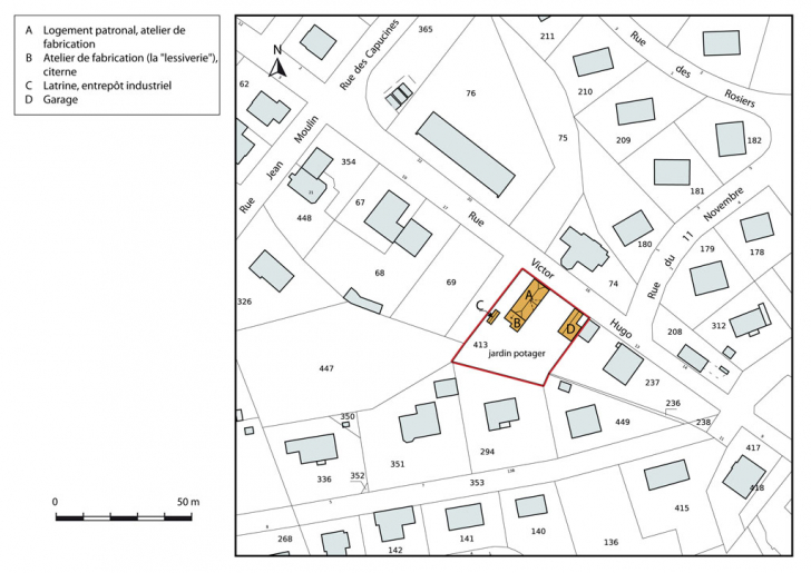 Plan-masse et de situation. Extrait du plan cadastral, 2015, section AB. © Mathias Papigny / Région Bourgogne-Franche-Comté, Inventaire du patrimoine - 2015