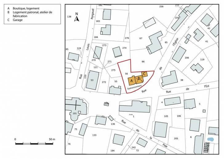 Plan-masse et de situation. Extrait du plan cadastral, 2015, section AC. © Mathias Papigny / Région Bourgogne-Franche-Comté, Inventaire du patrimoine - 2015 Plan-masse et de situation. Extrait du plan cadastral, 2015, section AC. © Mathias Papigny / Région Bourgogne-Franche-Comté, Inventaire du patrimoine - 2015