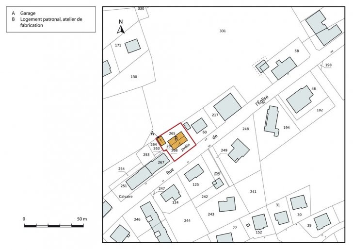 Plan-masse et de situation. Extrait du plan cadastral, 2015, section AD. © Mathias Papigny / Région Bourgogne-Franche-Comté, Inventaire du patrimoine - 2015 Plan-masse et de situation. Extrait du plan cadastral, 2015, section AD. © Mathias Papigny / Région Bourgogne-Franche-Comté, Inventaire du patrimoine - 2015