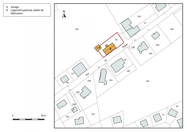 Plan-masse et de situation. Extrait du plan cadastral, 2015, section AD. © Mathias Papigny / Région Bourgogne-Franche-Comté, Inventaire du patrimoine - 2015 Plan-masse et de situation. Extrait du plan cadastral, 2015, section AD. © Mathias Papigny / Région Bourgogne-Franche-Comté, Inventaire du patrimoine - 2015