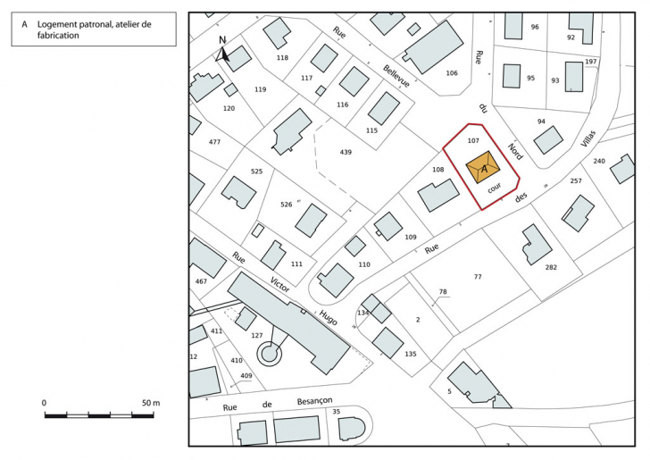 Plan-masse et de situation. Extrait du plan cadastral, 2015, section AB. © Mathias Papigny / Région Bourgogne-Franche-Comté, Inventaire du patrimoine - 2015
