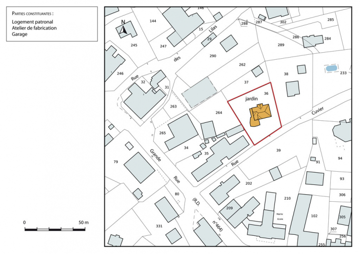 Plan-masse et de situation. Extrait du plan cadastral, 2015, section AC. © Mathias Papigny / Région Bourgogne-Franche-Comté, Inventaire du patrimoine - 2015