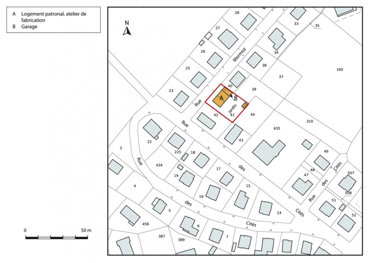 Plan-masse et de situation. Extrait du plan cadastral, 2015, section AB. © Mathias Papigny / Région Bourgogne-Franche-Comté, Inventaire du patrimoine - 2015