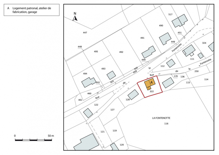 Plan-masse et de situation. Extrait du plan cadastral, 2015, section AI. © Mathias Papigny / Région Bourgogne-Franche-Comté, Inventaire du patrimoine - 2015
