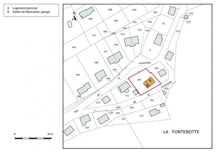 Plan-masse et de situation. Extrait du plan cadastral, 2015, section AI. © Mathias Papigny / Région Bourgogne-Franche-Comté, Inventaire du patrimoine - 2015