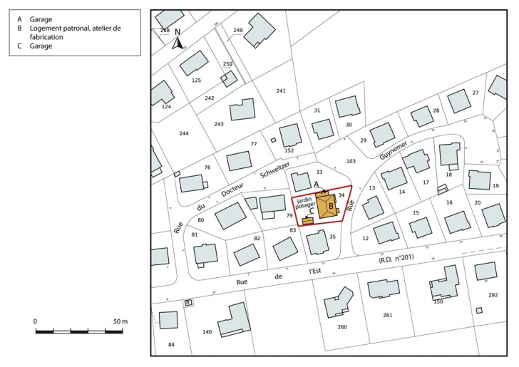 Plan-masse et de situation. Extrait du plan cadastral, 2015, section AD. © Mathias Papigny / Région Bourgogne-Franche-Comté, Inventaire du patrimoine - 2015 Plan-masse et de situation. Extrait du plan cadastral, 2015, section AD. © Mathias Papigny / Région Bourgogne-Franche-Comté, Inventaire du patrimoine - 2015