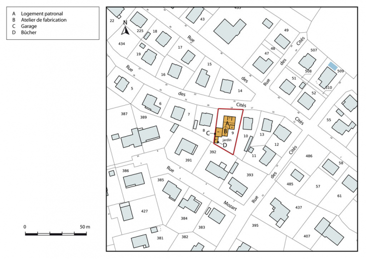 Plan-masse et de situation. Extrait du plan cadastral, 2015, section AB. © Mathias Papigny / Région Bourgogne-Franche-Comté, Inventaire du patrimoine - 2015