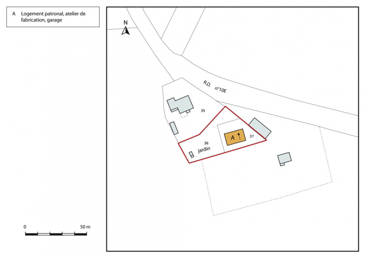 Plan-masse et de situation. Extrait du plan cadastral, 2015, section AN. © Mathias Papigny / Région Bourgogne-Franche-Comté, Inventaire du patrimoine - 2015