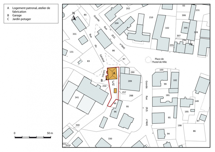 Plan-masse et de situation. Extrait du plan cadastral, 2015, section AI. © Mathias Papigny / Région Bourgogne-Franche-Comté, Inventaire du patrimoine - 2015